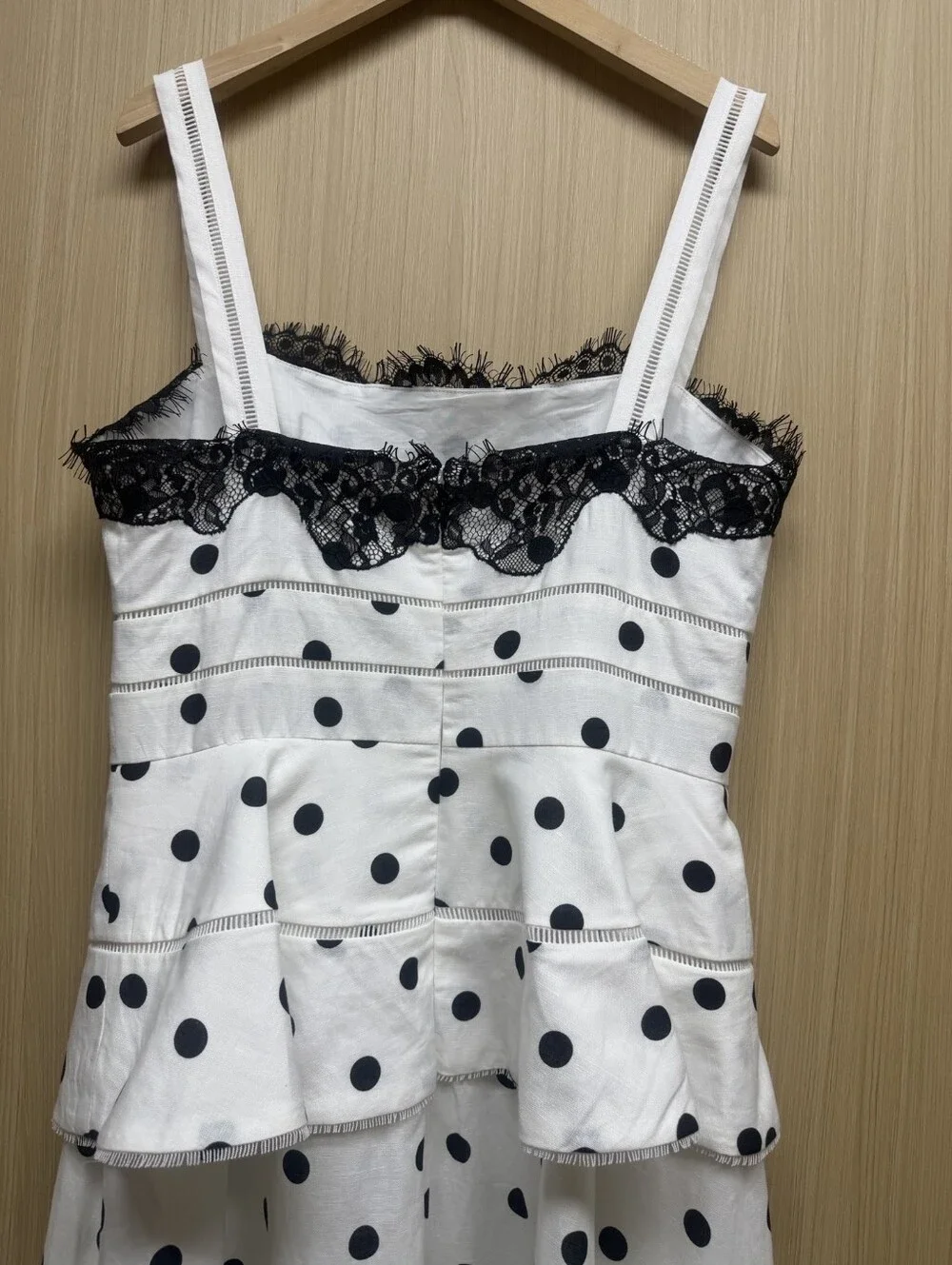 Self Portrait White Polka Dot Linen Midi Dress - Picture 13 of 16